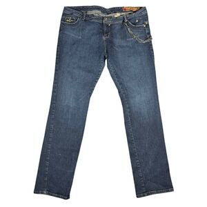 Apple Bottoms Dark Wash Straight Leg Jeans with Hip Chain Size 17/18 Y2K Blue